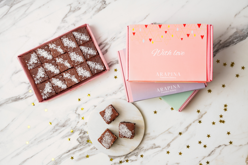 with love triple chocolate & salted caramel brownie box